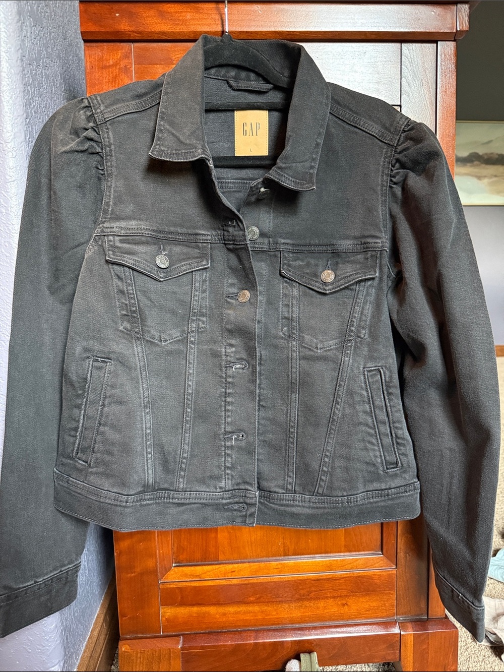 GAP Black Denim Jean Jacket with Button Front